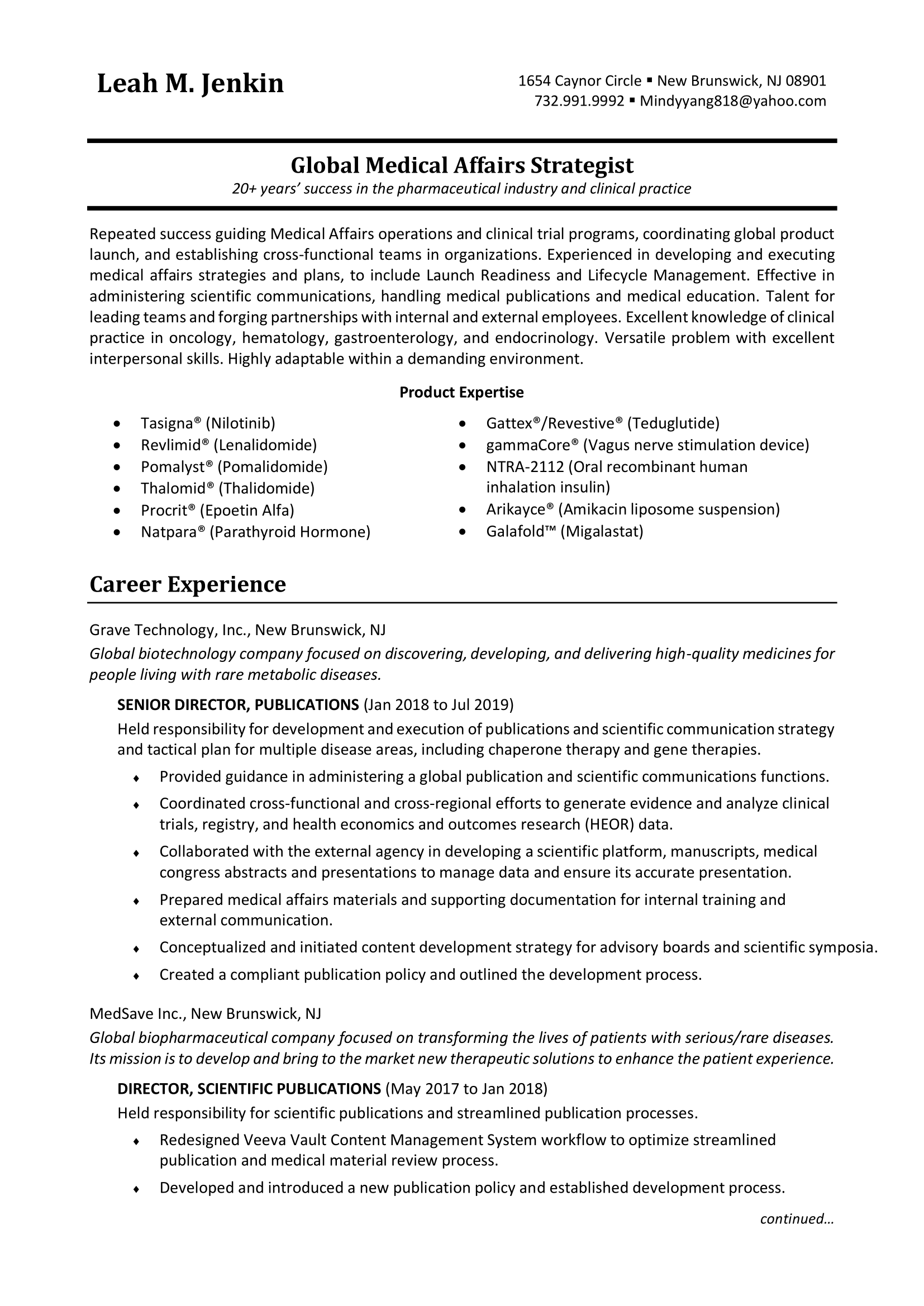 Free Example of Medical Resume Executive Level in PDF