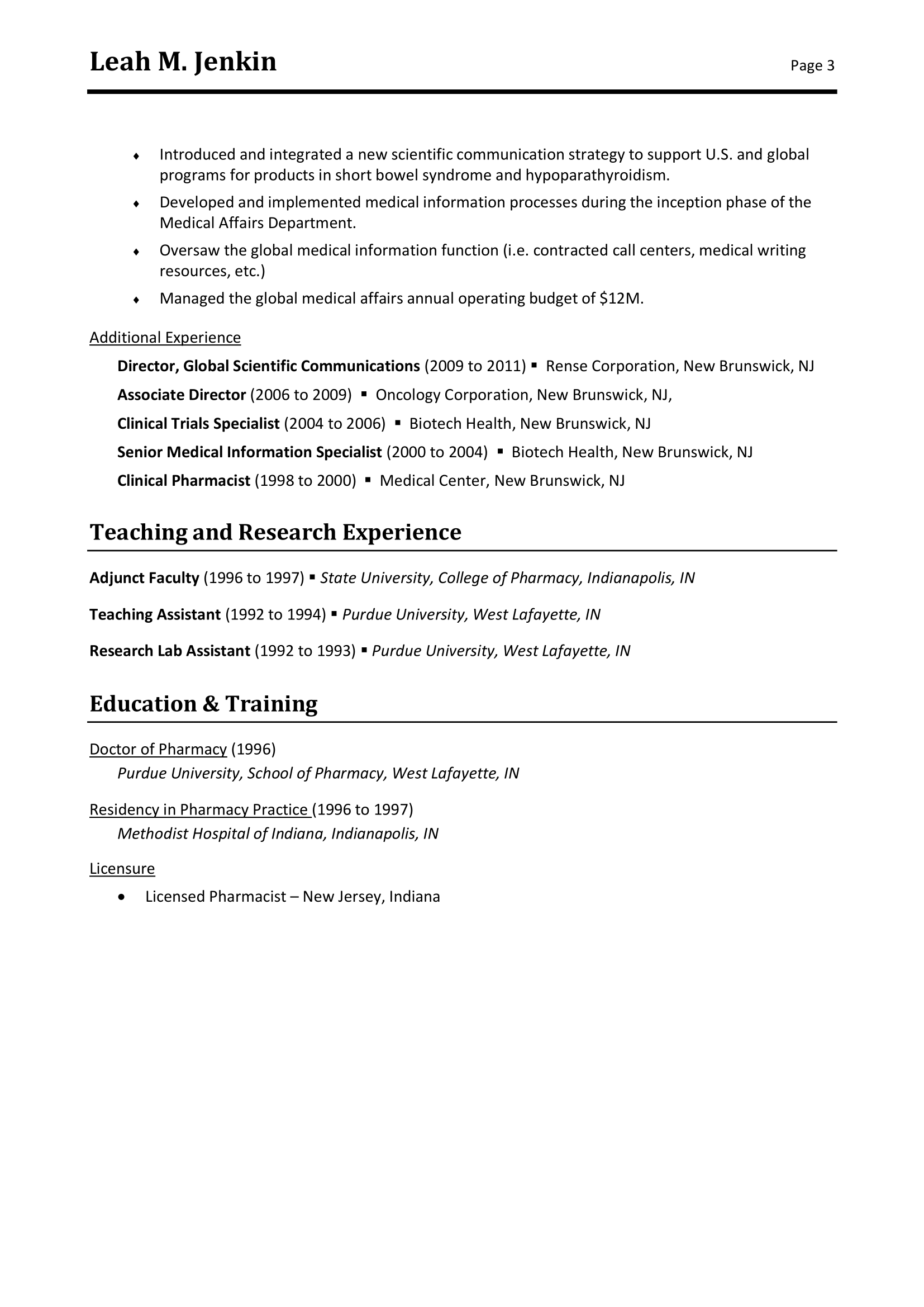 Free Example of Resume Medical Executive Level in PDF